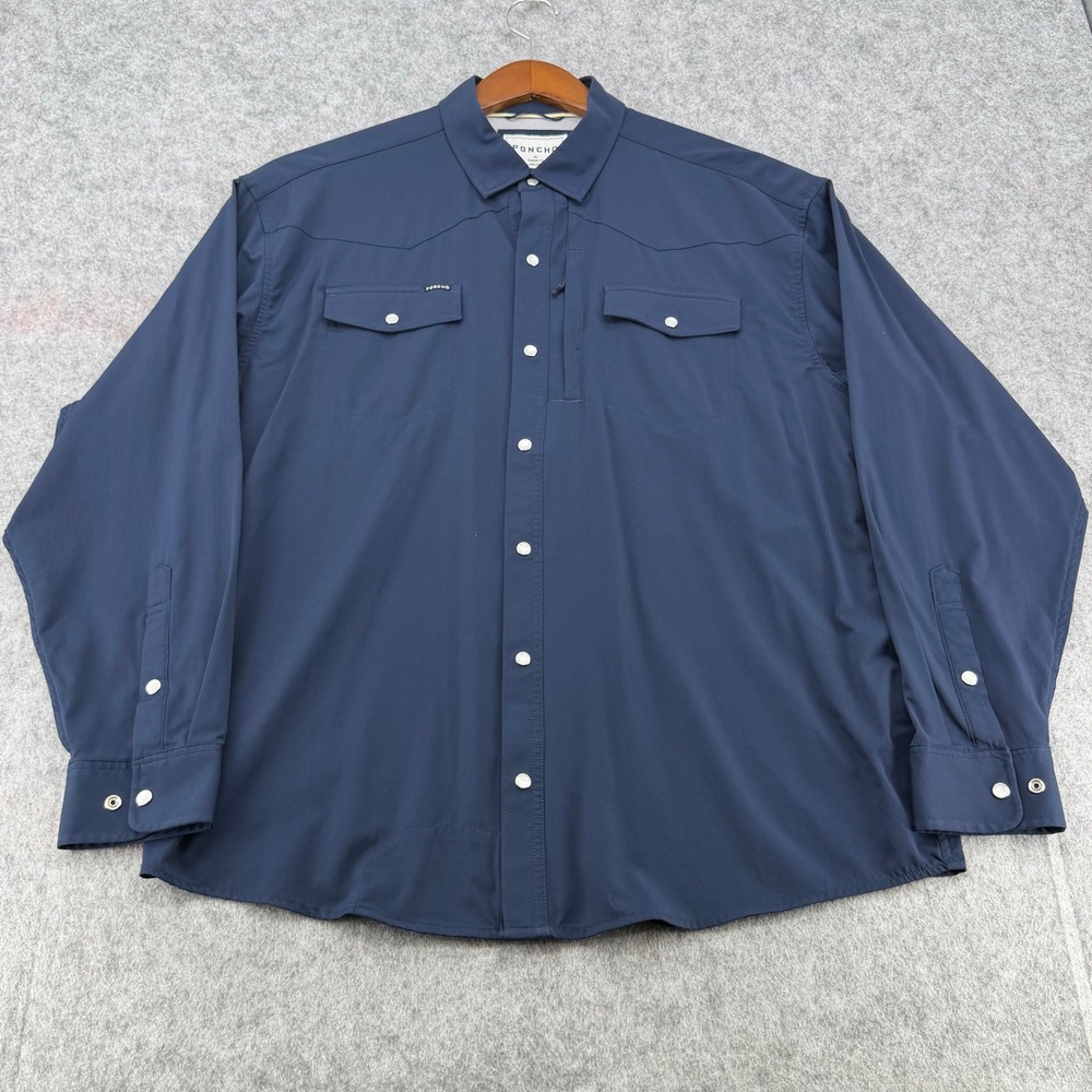 Poncho Outdoors Western Shirt Mens XL Navy Blue Long Sleeve Pearl Snap Fishing